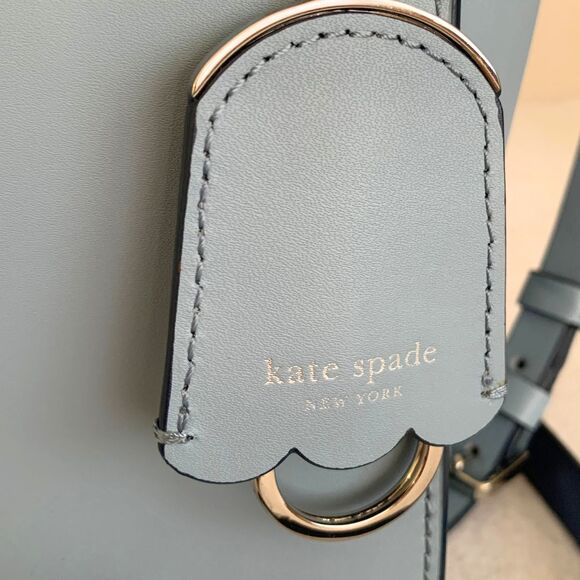 Kate Spade Dusty Blue Scallop Laser Cut Leather Tote Crossbody Bag Purse - Picture 4 of 13